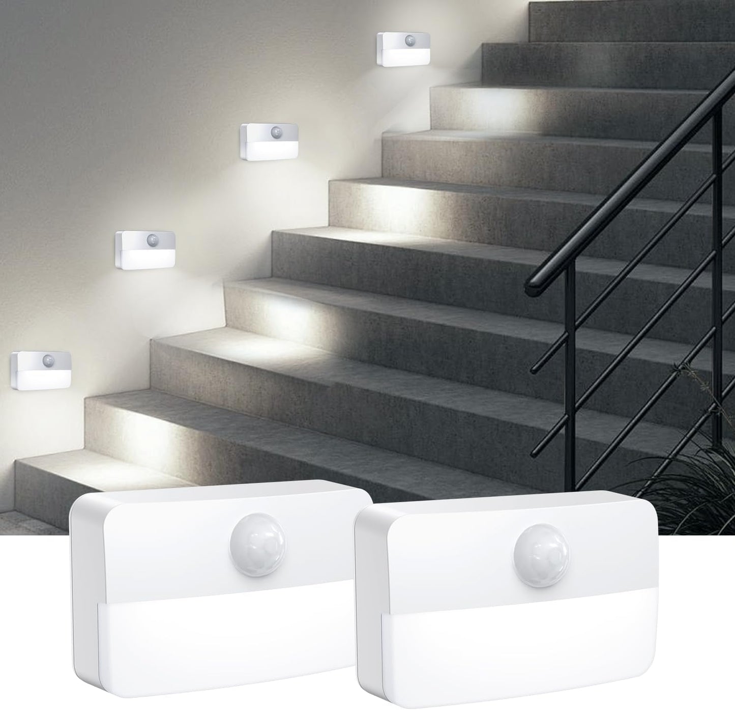 2 Luces escalera sensor movimiento LED 40lm 6500K inalámbricas