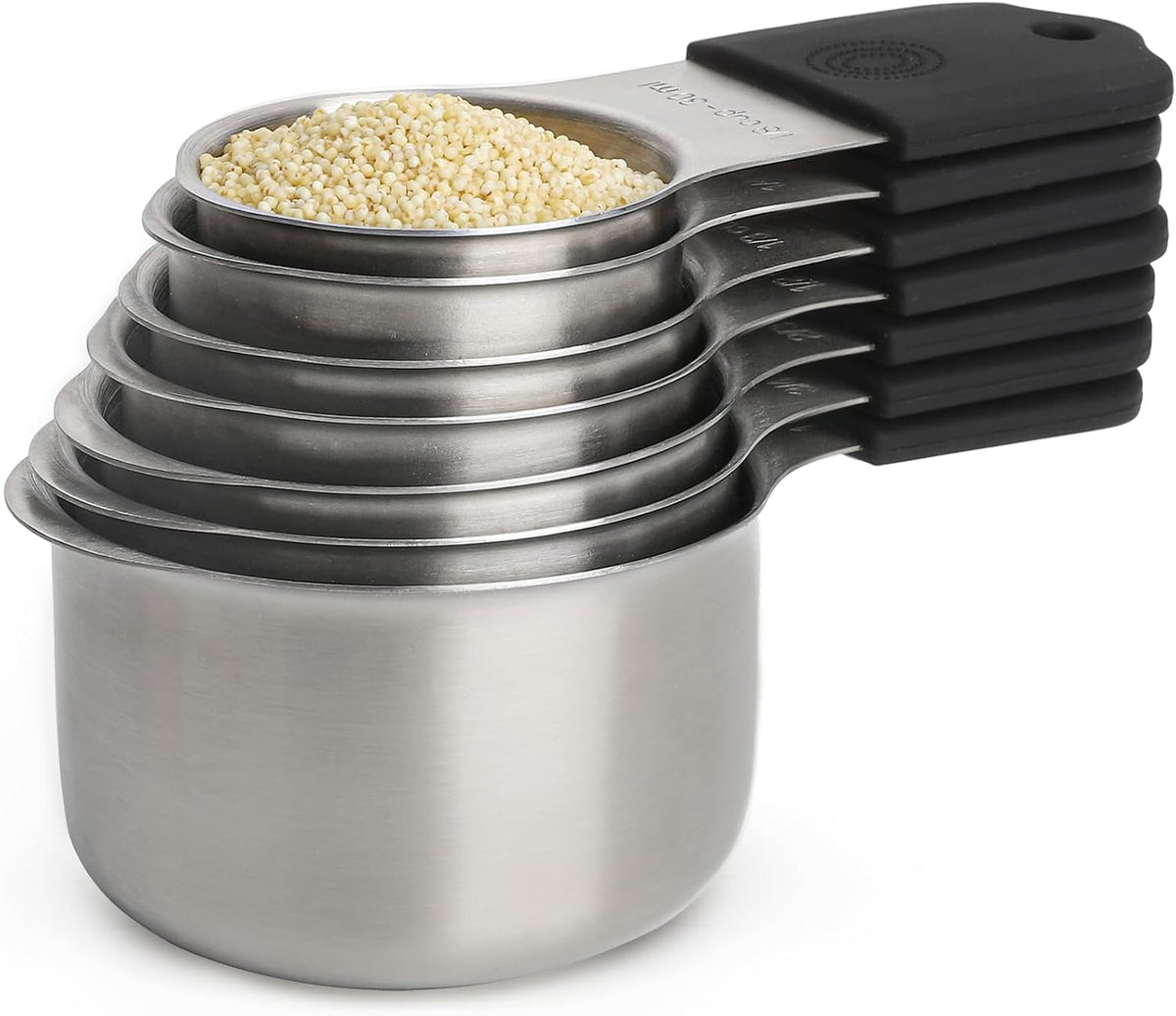 Set 16 Tazas y Cucharas Magnéticas Acero Inox Negro