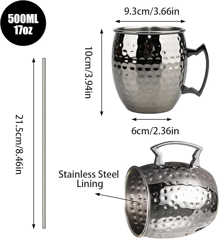 Set 4 Tazas Moskva Mule 17oz Acero Inox Asa Latón