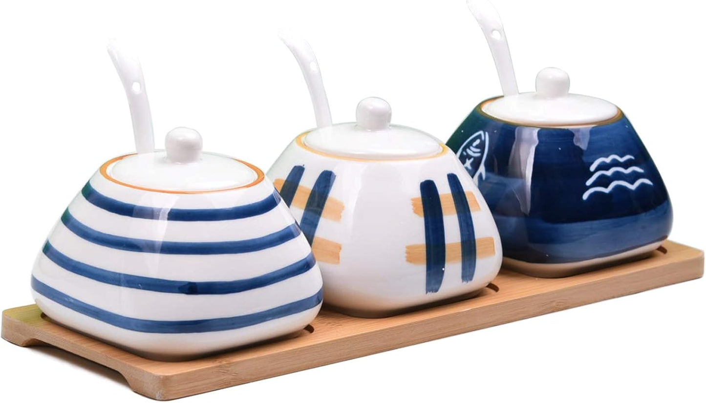 Recipiente especias cerámica set 3 con cuchara y tapa
