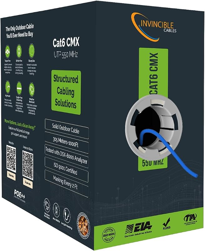 Cable Cat6 exterior 1000ft 4 pares 23AWG PoE probado