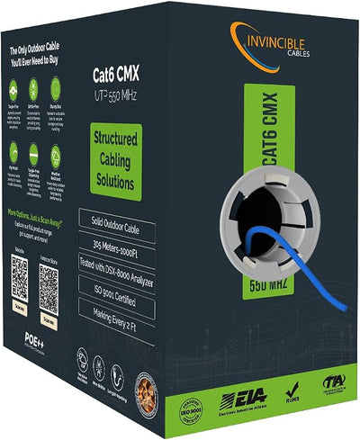 Cable Cat6 exterior 1000ft 4 pares 23AWG PoE probado