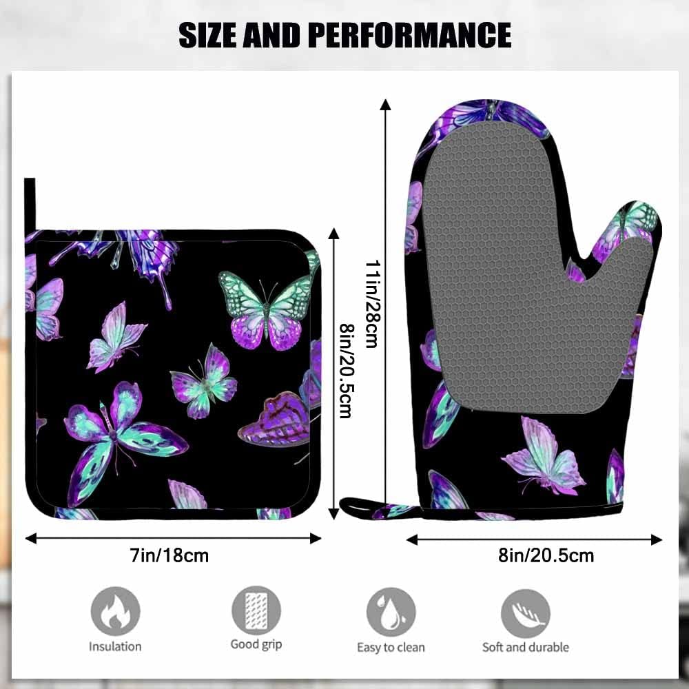 Guantes antideslizantes mariposas moradas horno parrilla