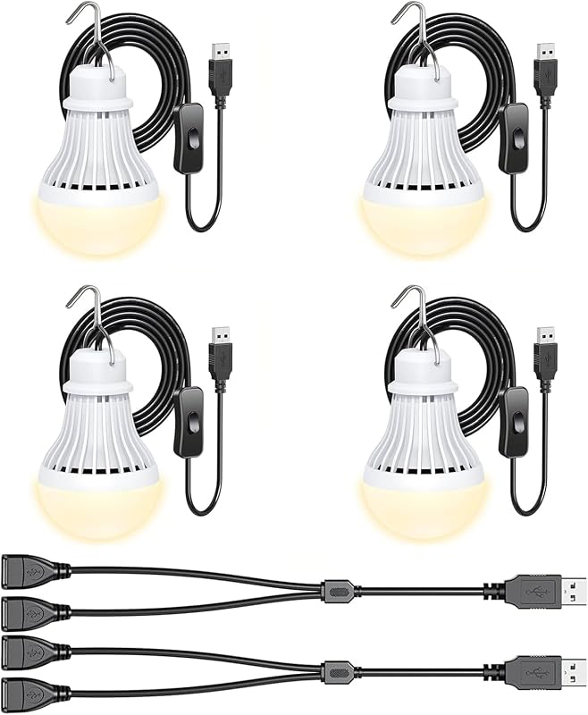 4 Bombillas USB LED con cable 2.5m para camping coche garaje