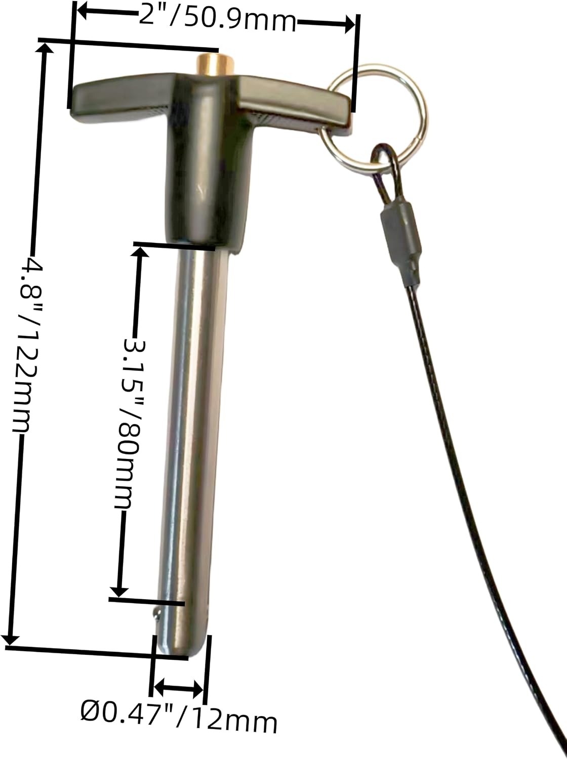 Pasador bloqueo T acero inox 304 cuerda seguridad 15/32x3-5/32