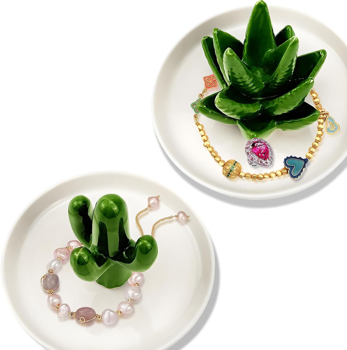 2 Pzas Soporte Cerámica Anillos Cactus Decoración