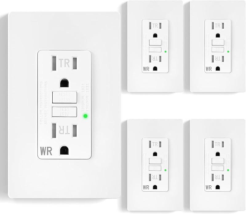 5 Tomas GFCI 15A Autocomprobación LED Resistente UL Blanco
