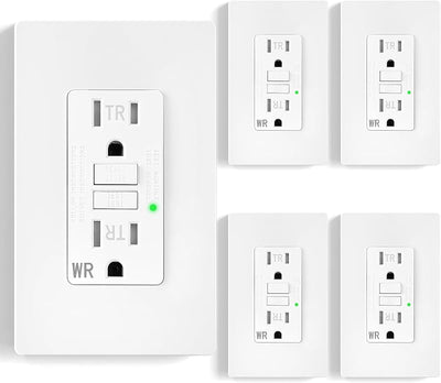 5 Tomas GFCI 15A Autocomprobación LED Resistente UL Blanco