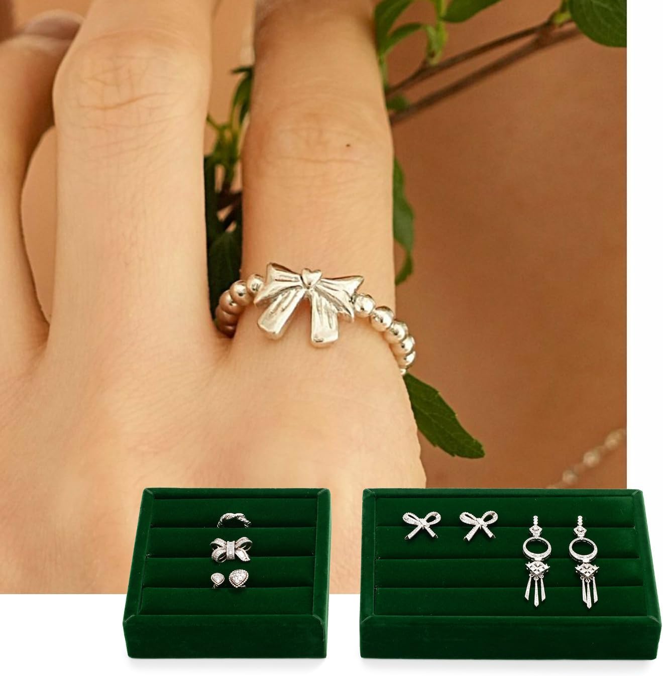Organiz. anillos terciopelo 3 ranuras bandejas aretes