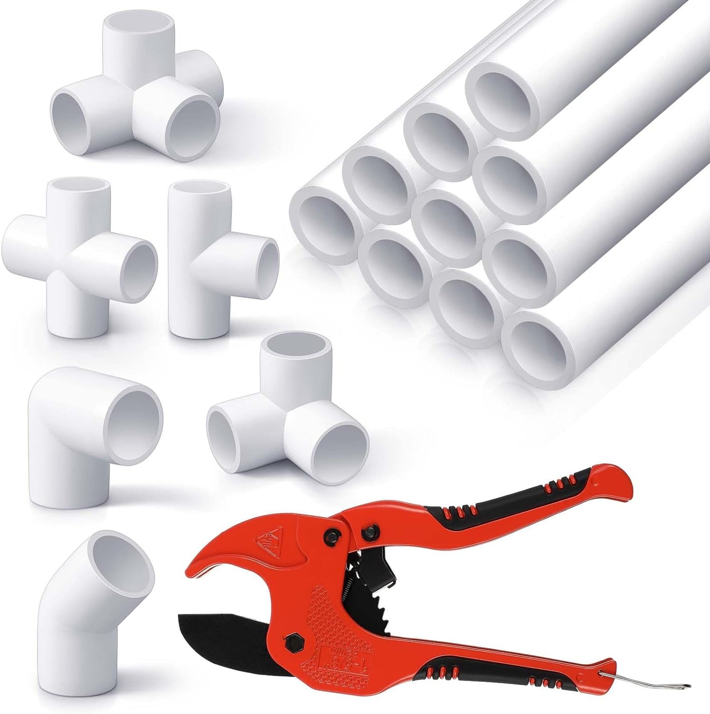 10 Tubos PVC 1/2pulg x3ft con Accesorios Codo y Cortador