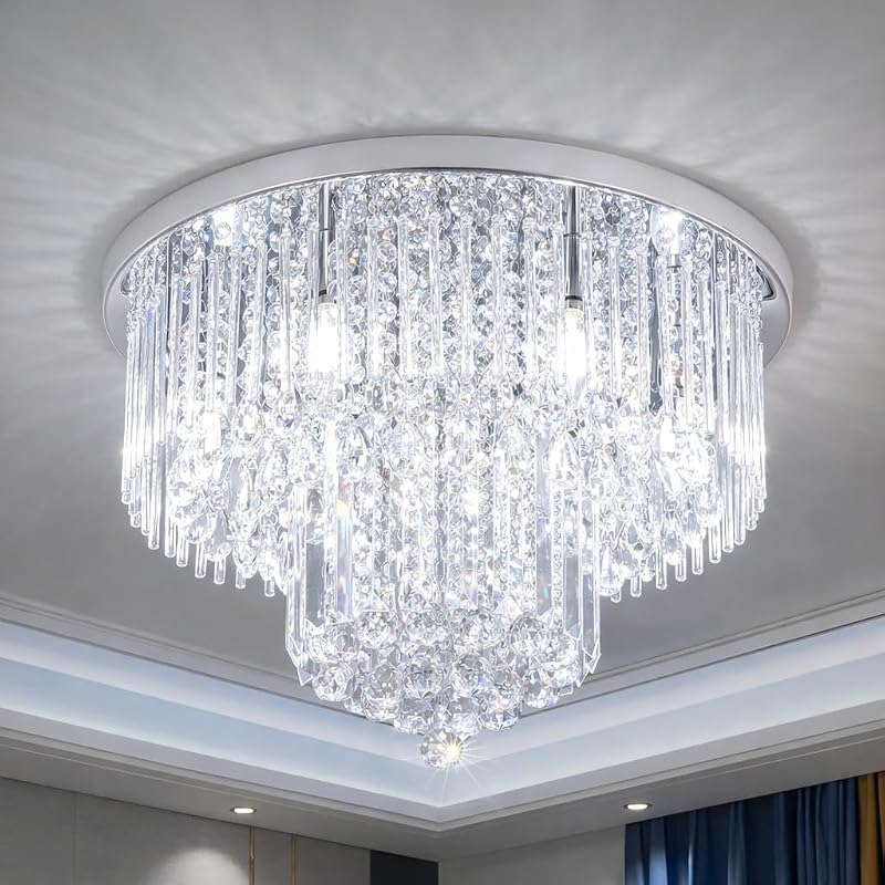 Lámpara techo cristal gota plateada 6 luces 22x13pulg