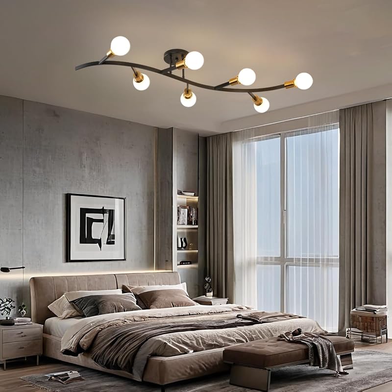 Lámpara techo Sputnik moderna 7 luces negro dorado sala