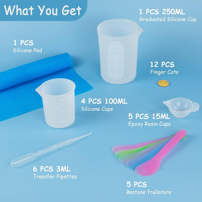 Juego tazas medidoras silicona resina 250 y 100ml con alfombrilla