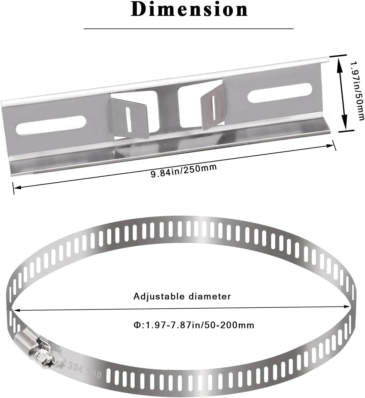 Kit poste acero inox soporte 9.8x1.9pulg abrazadera ajustable