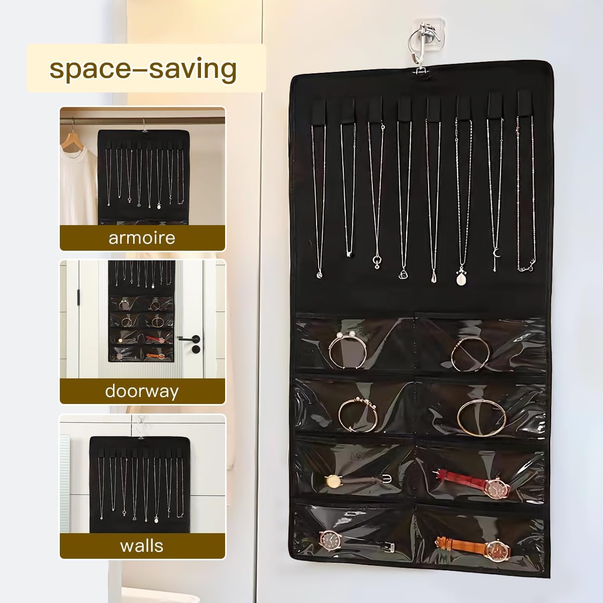 Organiz. joyas colgante 48 bolsillos transparentes