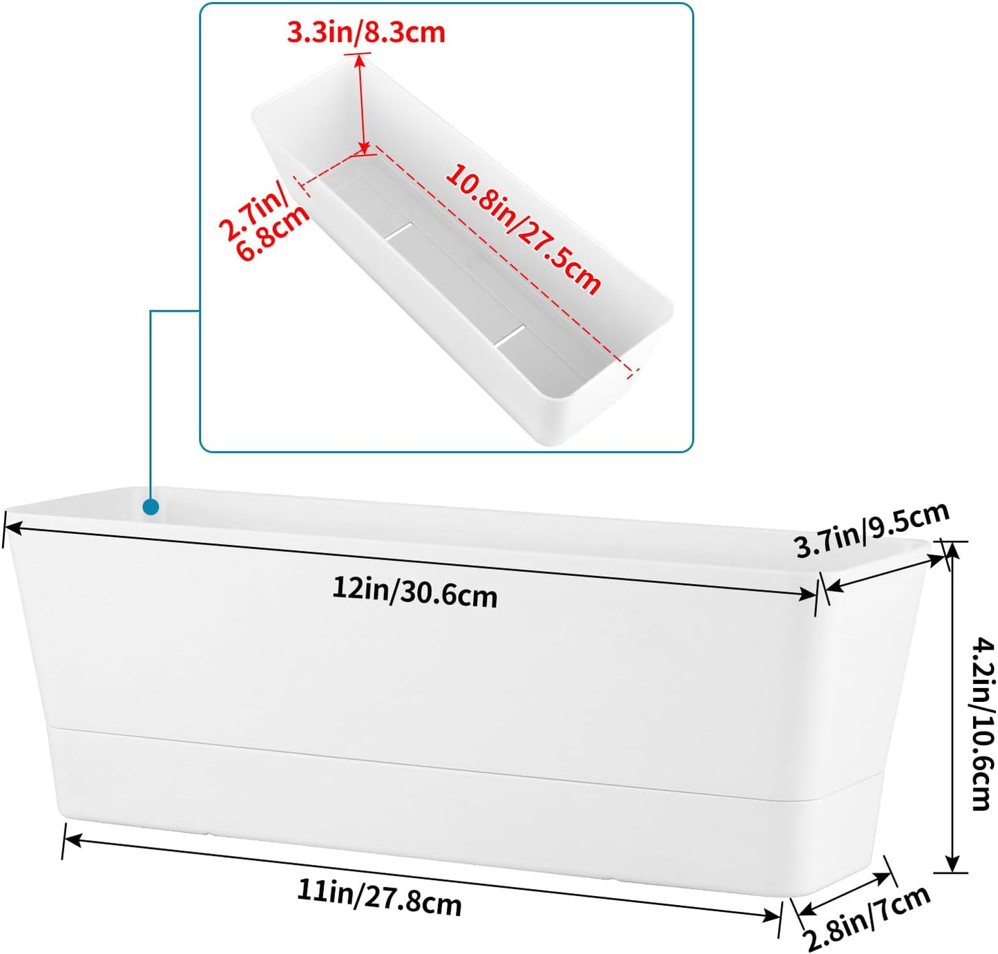 Macetero Rectangular 12" Pack 3 Blanco