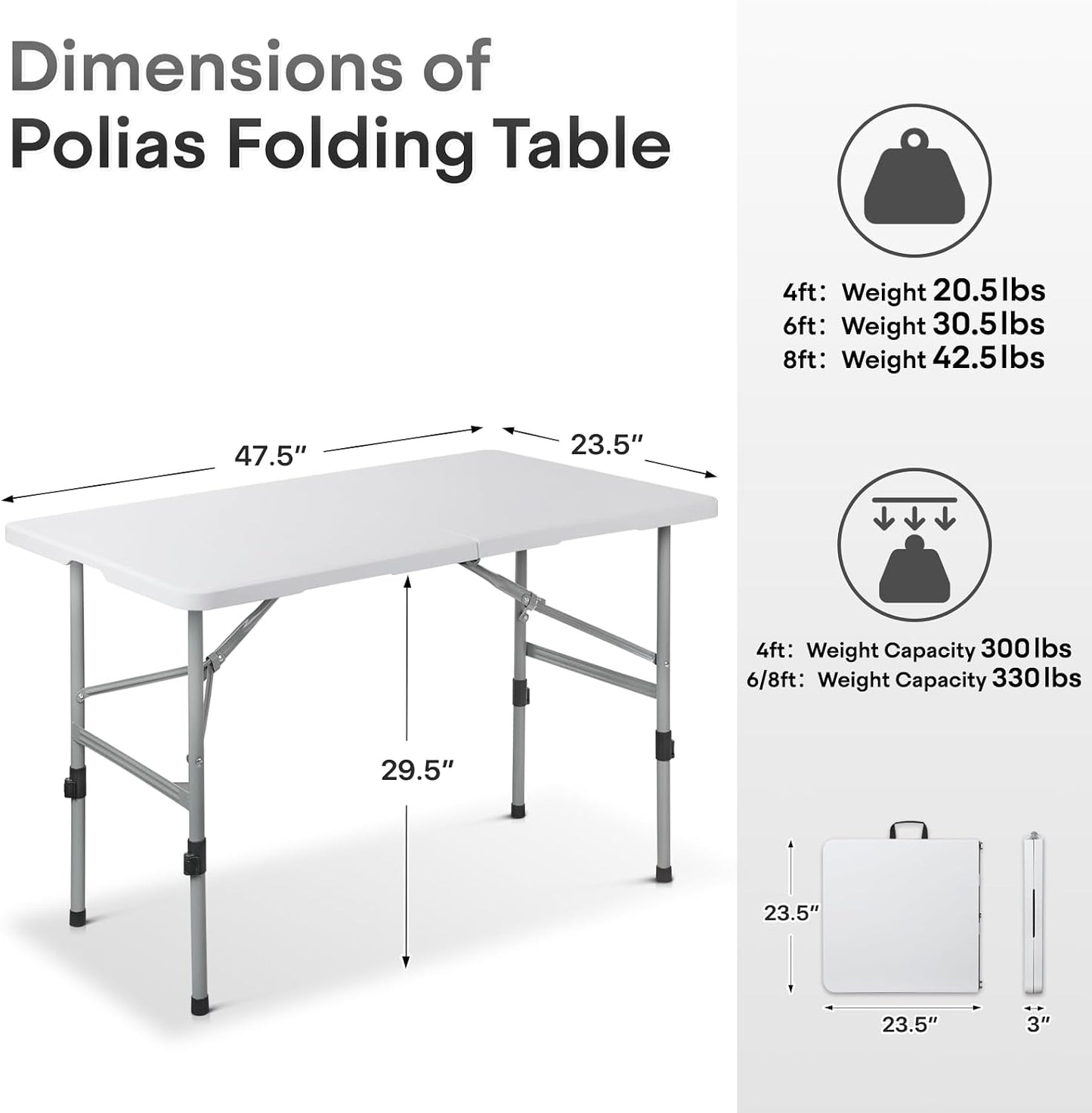 Mesa plegable plástico asa transporte 300lb