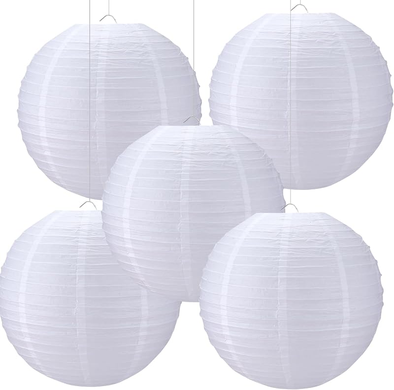 5 Linternas Papel Blanco 20pulg Colgante Boda