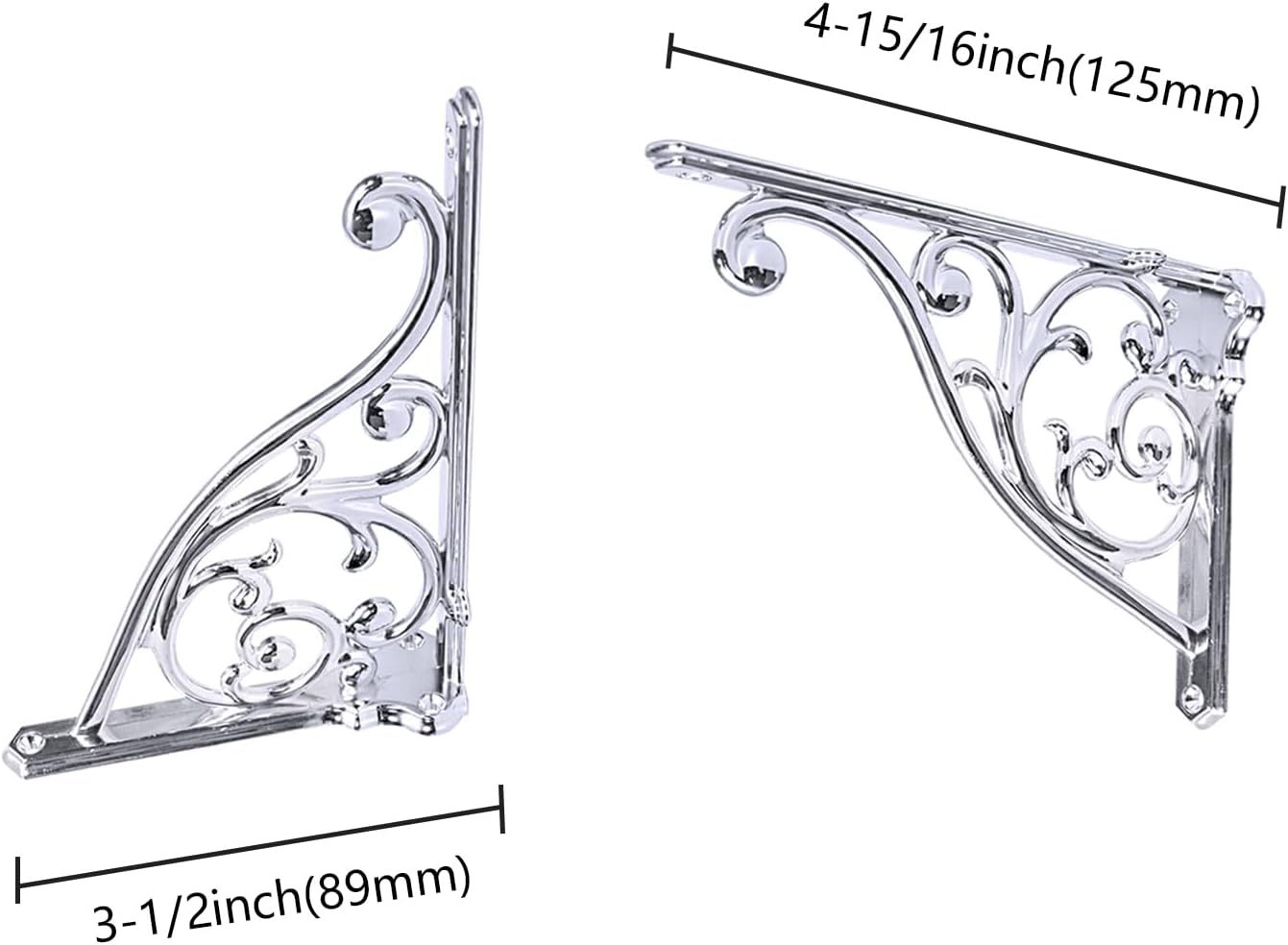 Soporte pared ángulo recto cromo pulido 5pulg pack 2