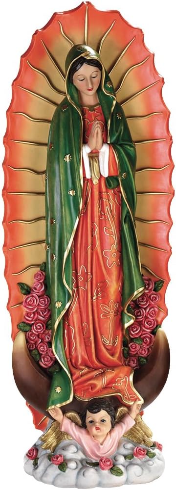 Estatua Virgen Guadalupe resina piedra 23pulg interiores exteriores