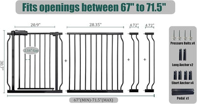 Puerta bebé ancha 67-71.5" sin taladro para mascotas