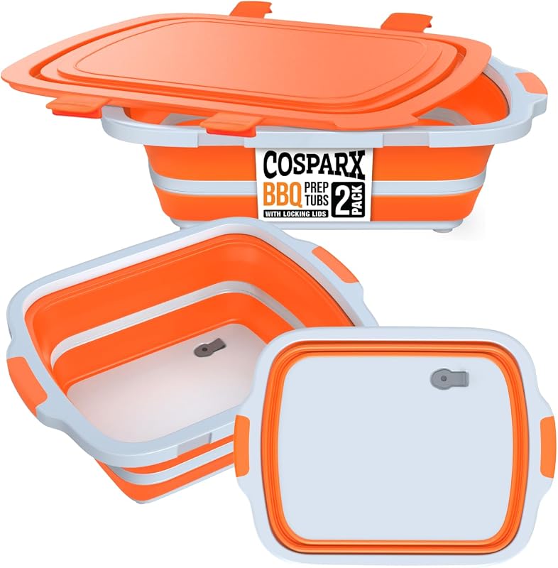 2 Pzas Tina Plegable XL Barbacoa con Mesa Cortar Tapa