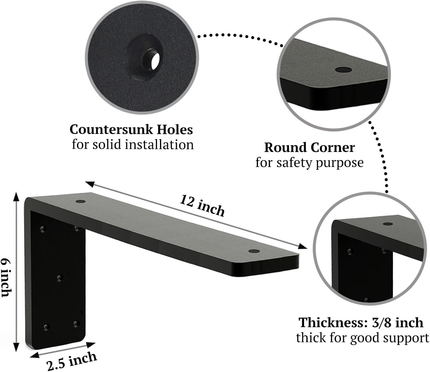 Soporte encimera hierro forma L 12pulg negro resistente