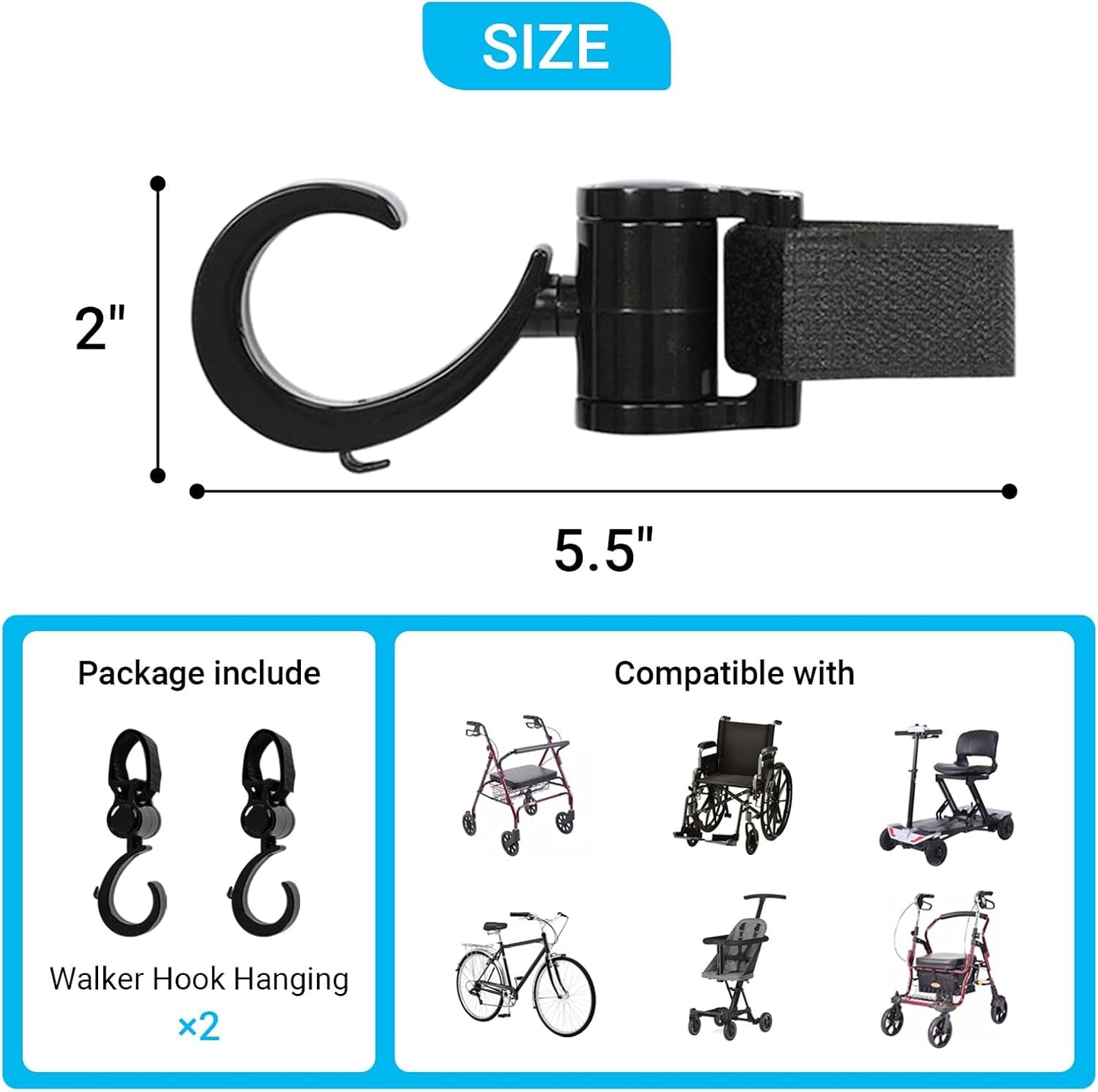 Gancho colgante 360° para andador cochecito sillas ruedas 2 pzas