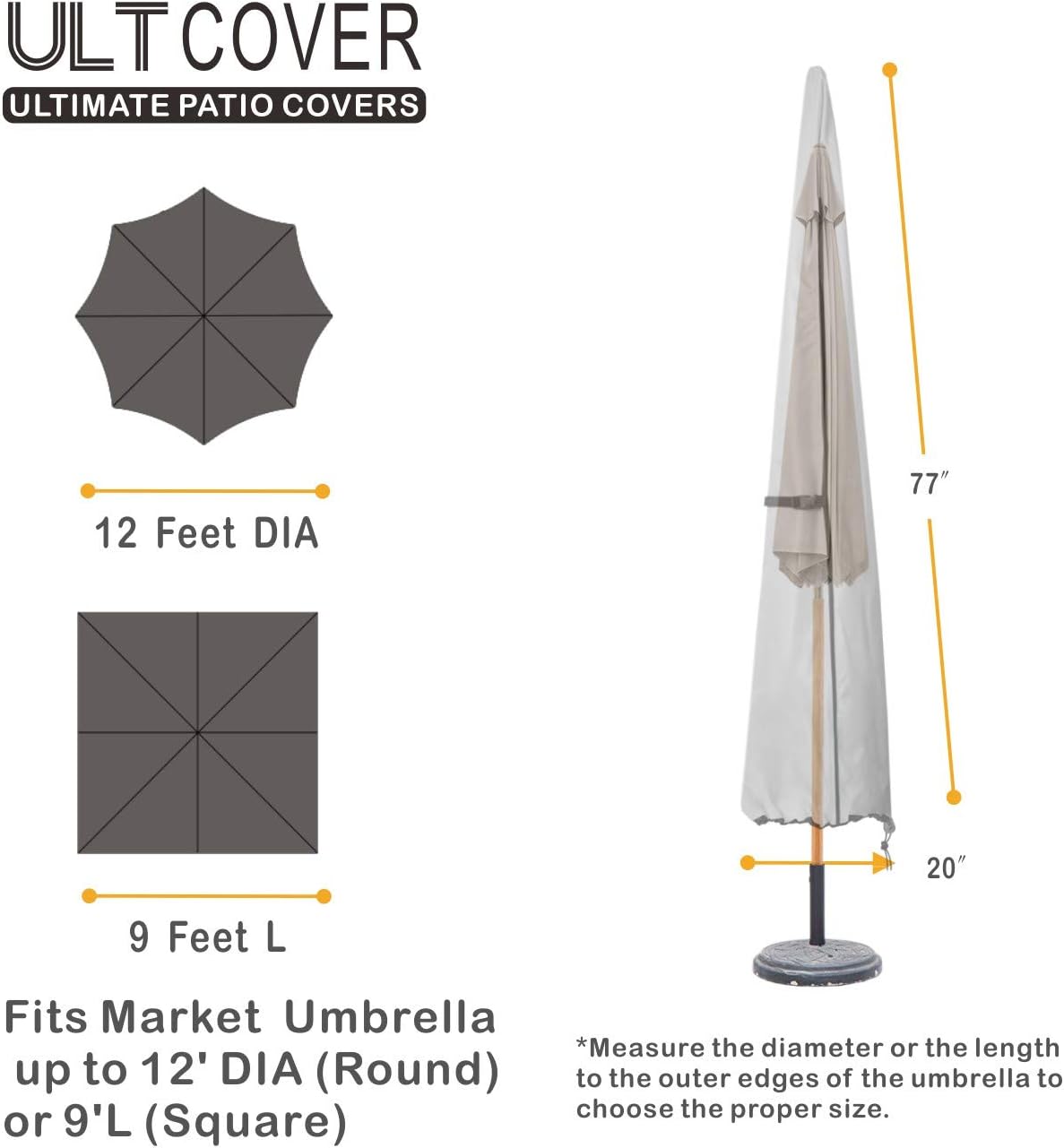 Cubierta sombrilla patio 600D impermeable 12ft negro