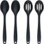 4 Cucharas Silicona 11pulg Resistentes Calor Negro