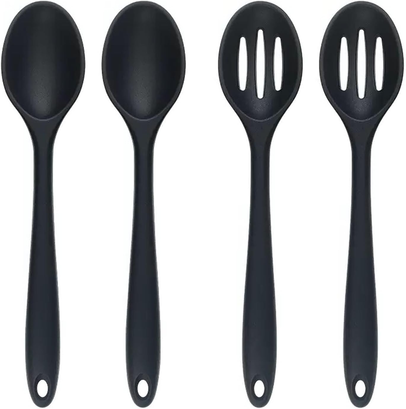 4 Cucharas Silicona 11pulg Resistentes Calor Negro