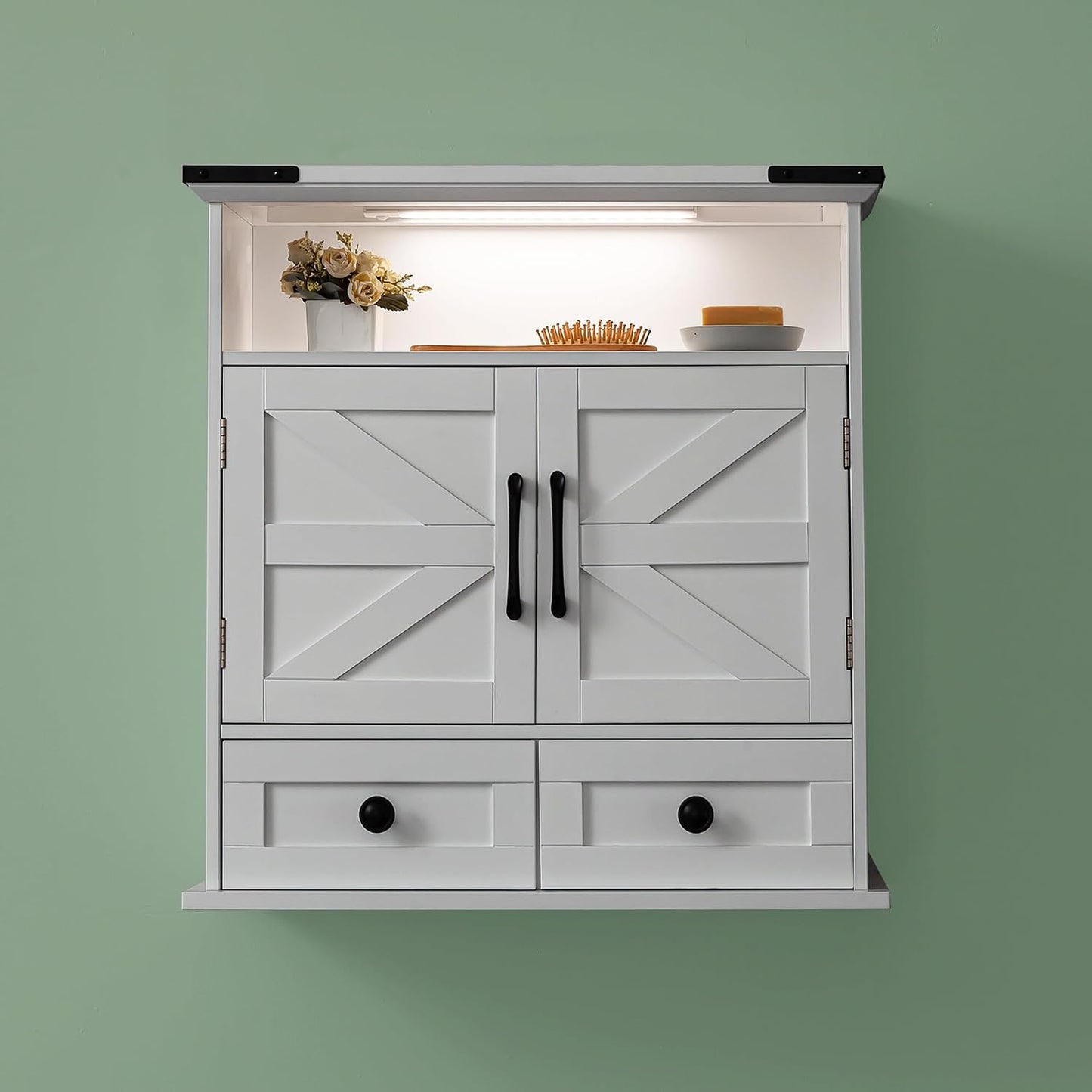 Armario baño estilo granja 23x25pulg con cajón puertas