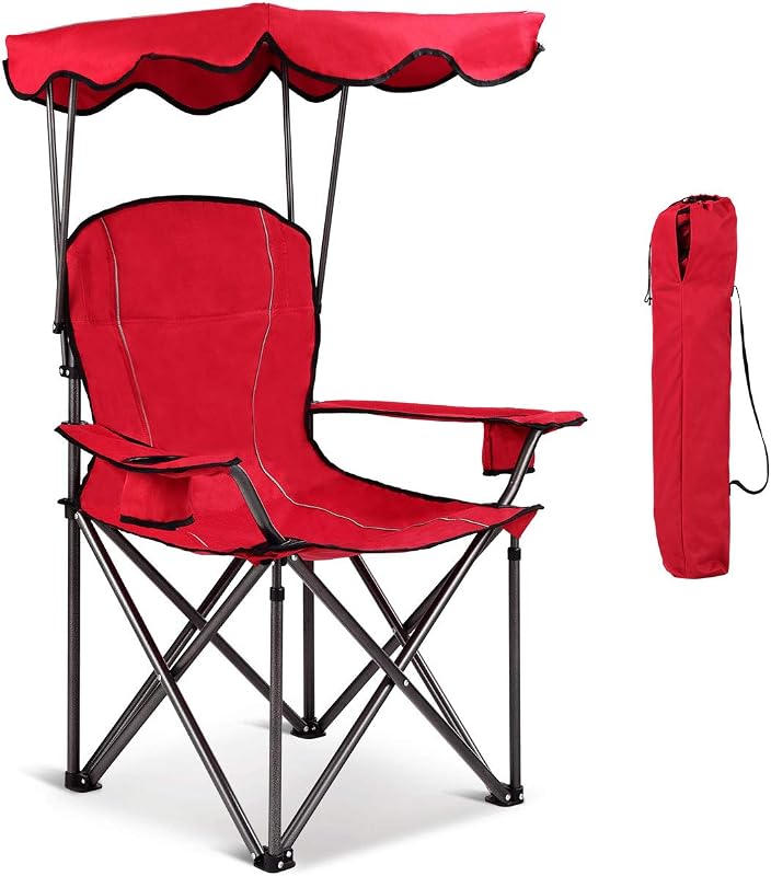 Silla camping con toldo plegable soporte sombrilla rojo