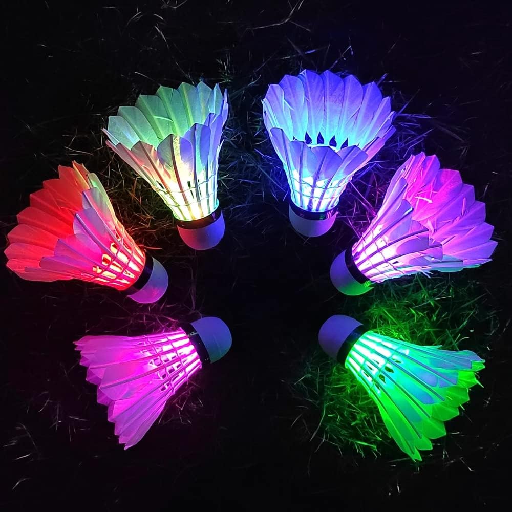 Volante LED bádminton plumas ganso iluminación deporte 6 uds