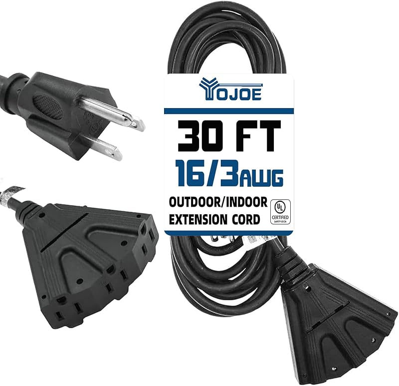 Cable extensión 3 tomas 13A resistente 30 ft negro