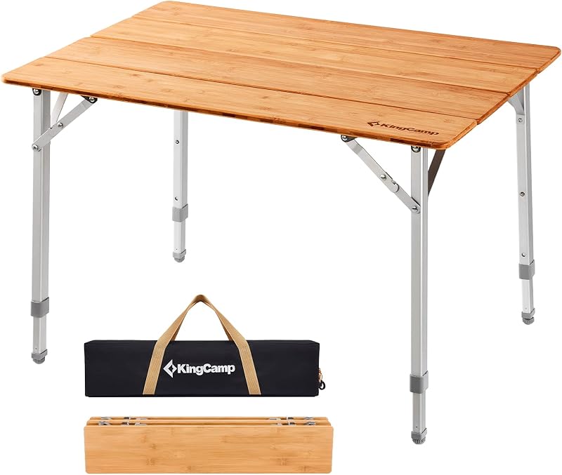 Mesa camping plegable bambú al aire libre ajustable