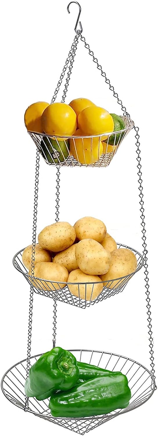 Bandeja almacenamiento 3 niveles frutas verduras alambre rústico