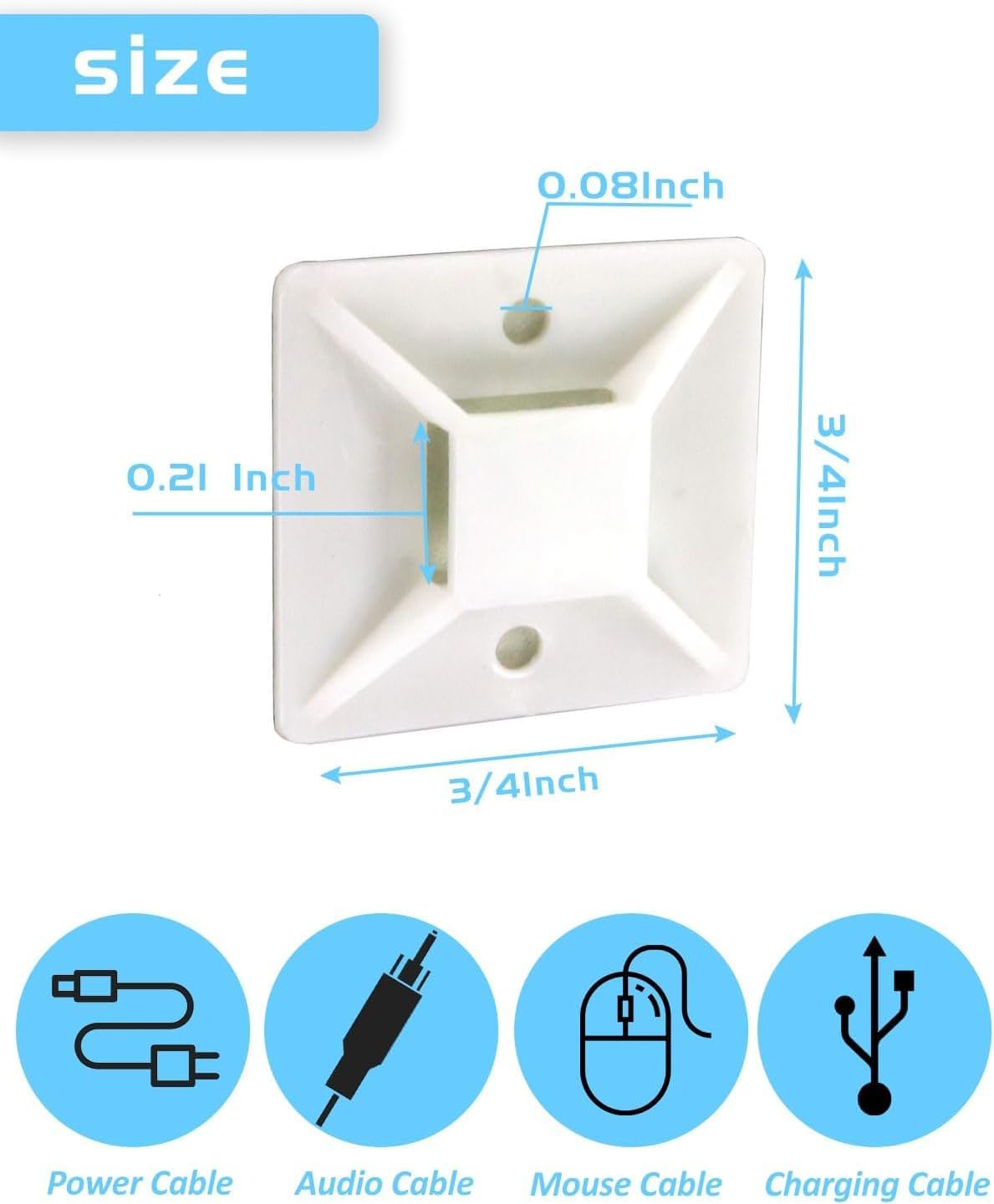 60 Soportes cuadrados 3/4" autoadhesivos para cables