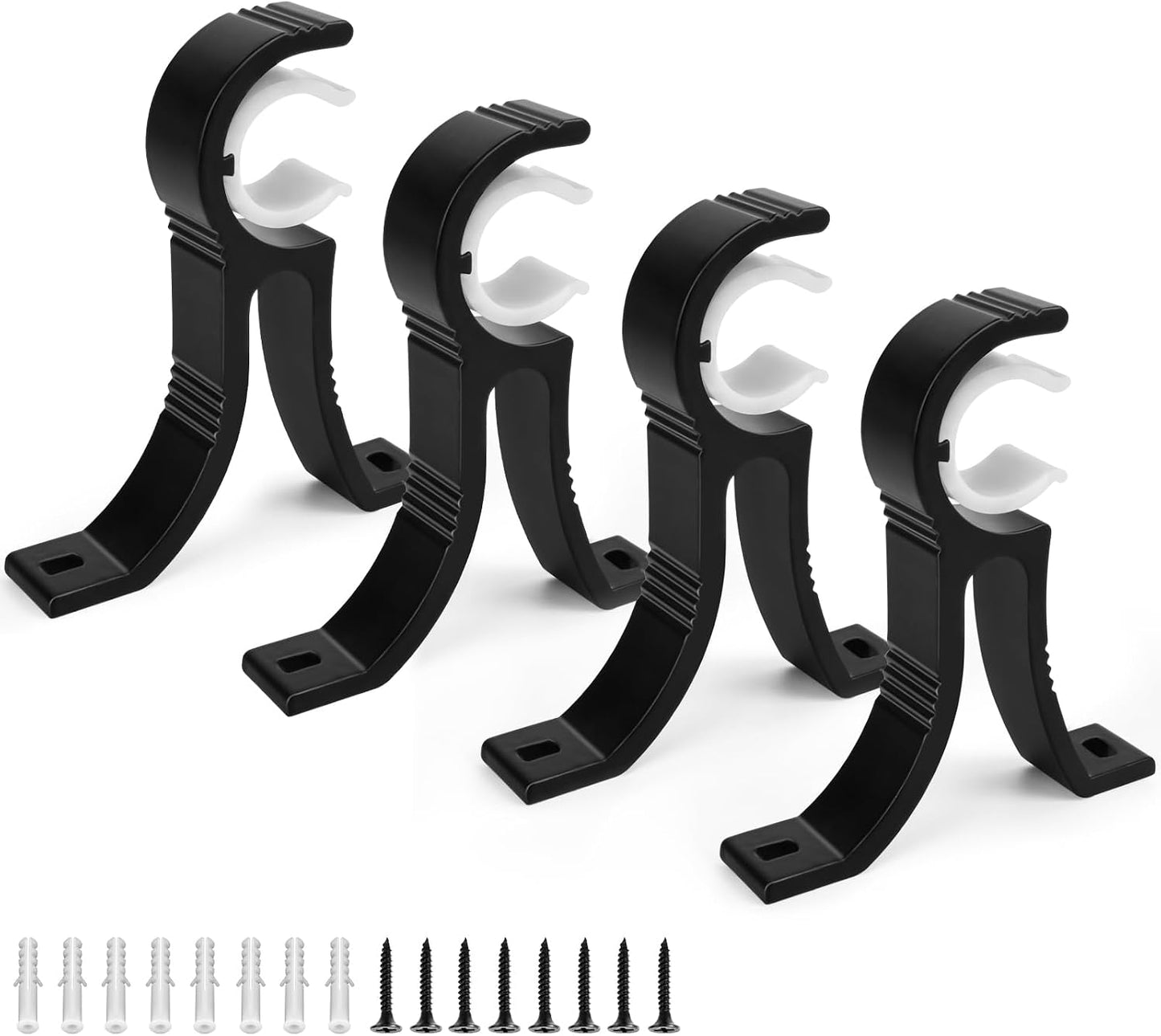 4 Soportes Barra Cortina 1pulg Metal Negro Resistentes