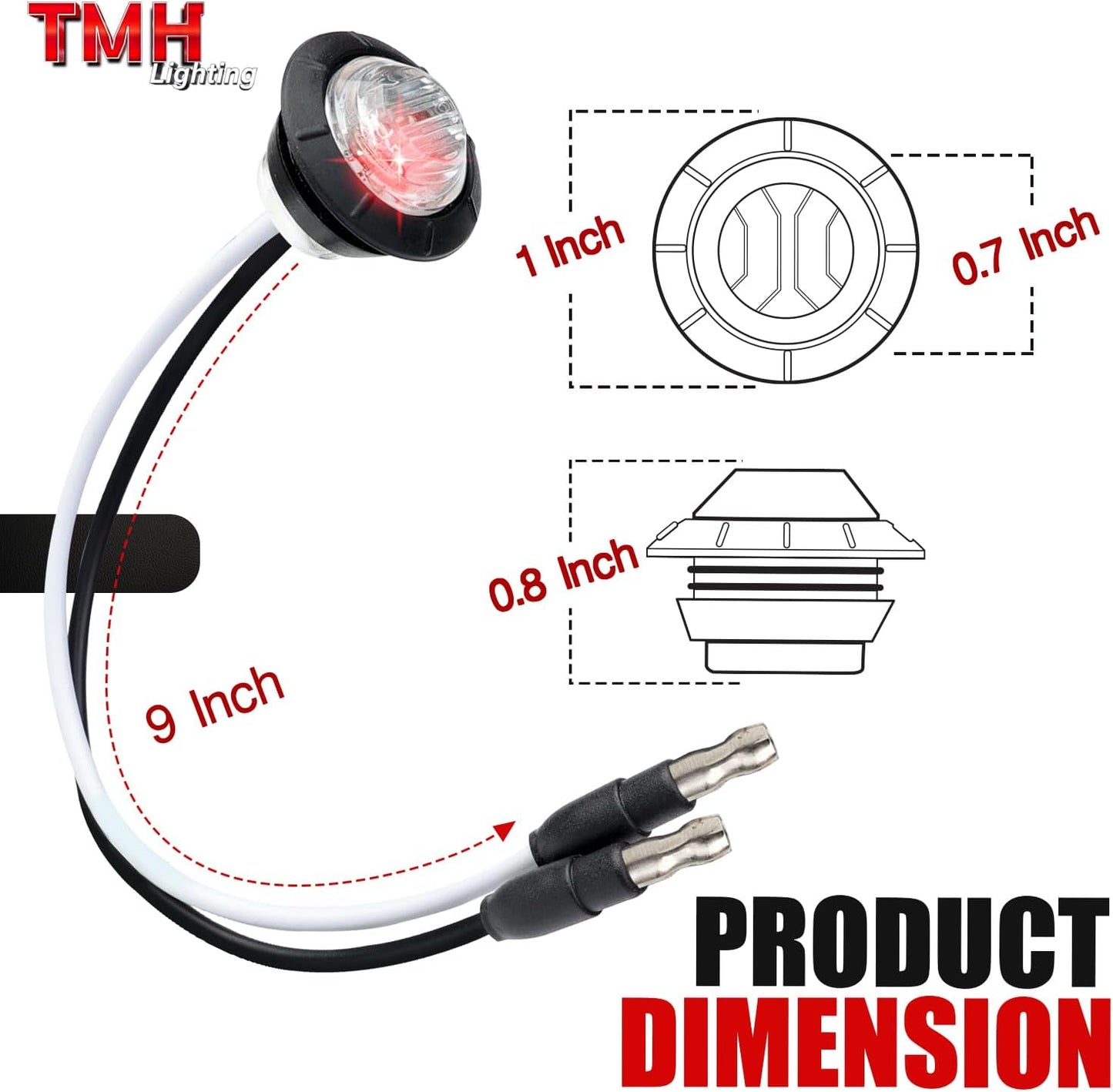 Marcador LED 3/4" luz roja conector 12V universal 50 pzas