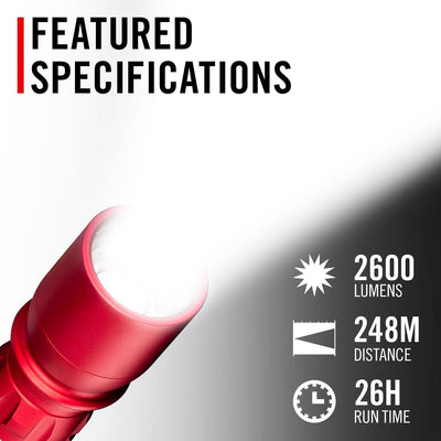 Linterna LED USB-C 2600lúmenes Pure Beam 4 modos color rojo