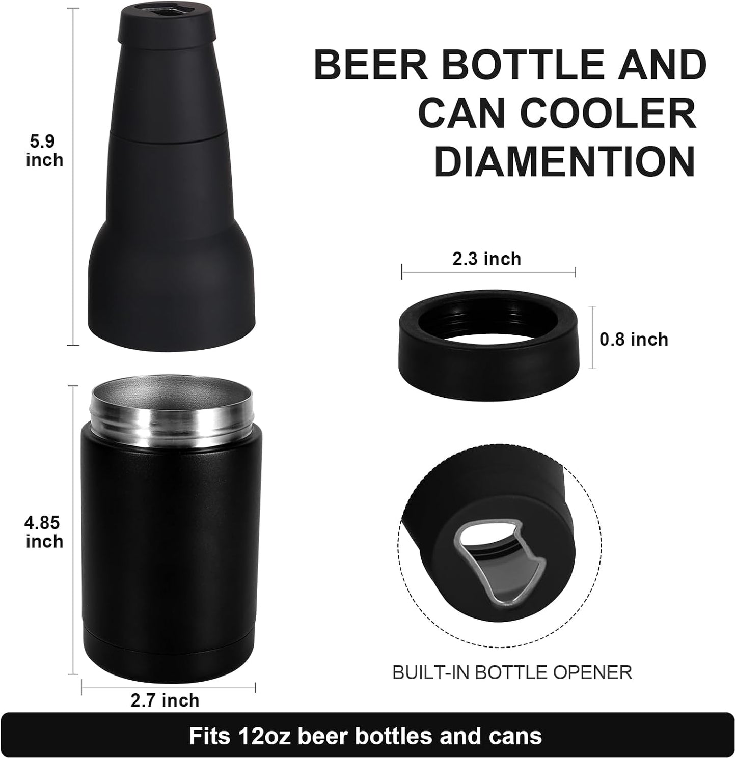 Enfriador botellas 12oz acero inox doble pared abridor negro