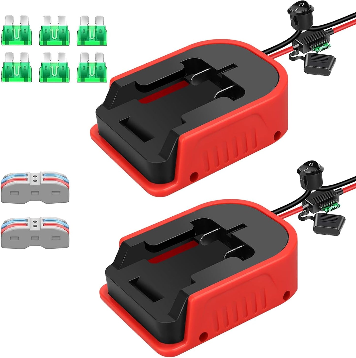 2 Adaptadores Batería 20V Conector 14 Fusible 30A Botón
