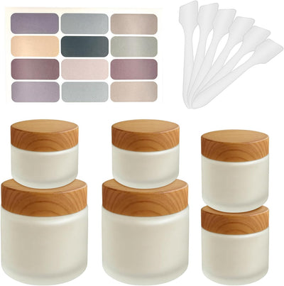 6 Pzas Frascos Vidrio Cosméticos con Tapas Madera 1-4oz