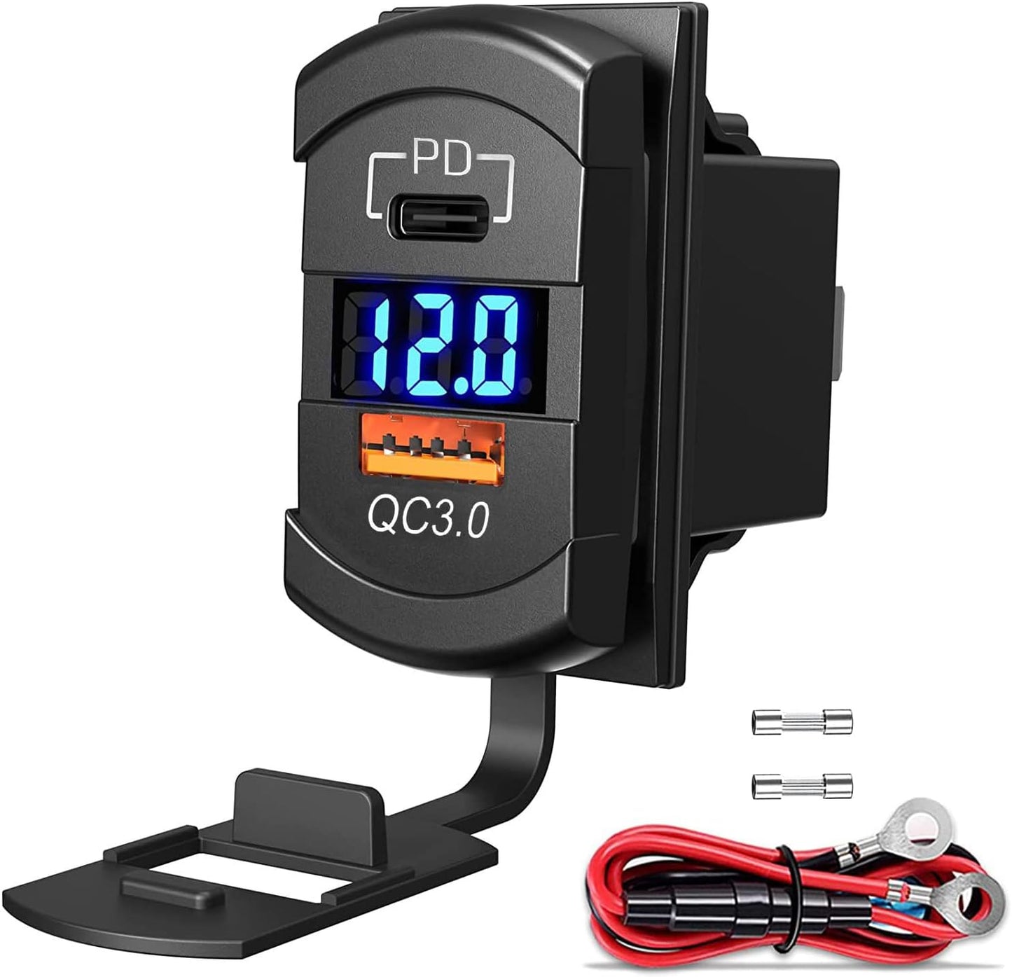 Adaptador USB tipo C 12V QC3.0 PD con voltímetro para RV