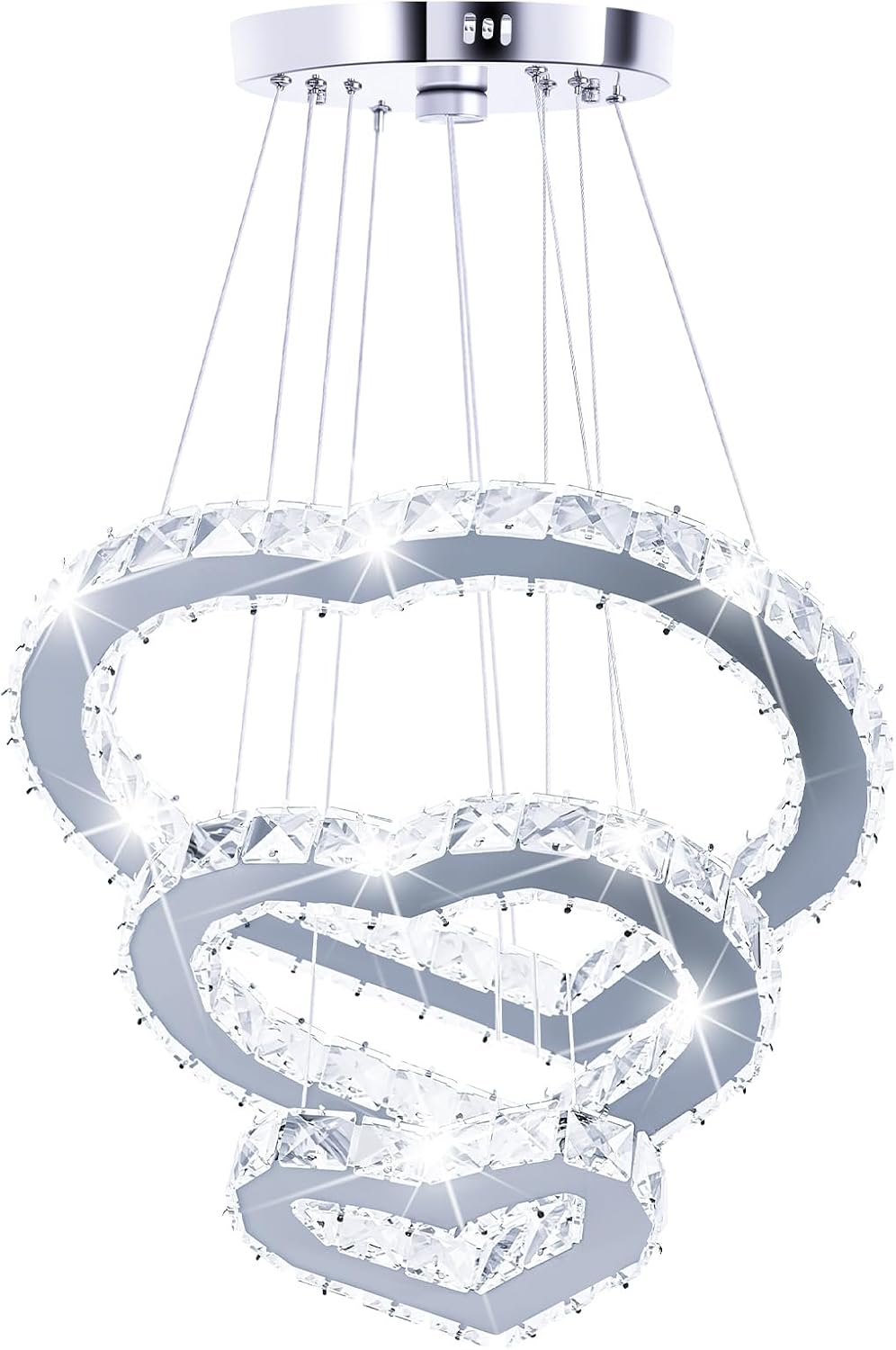 Candelabro cristal led 3 anillos acero inox sala comedor