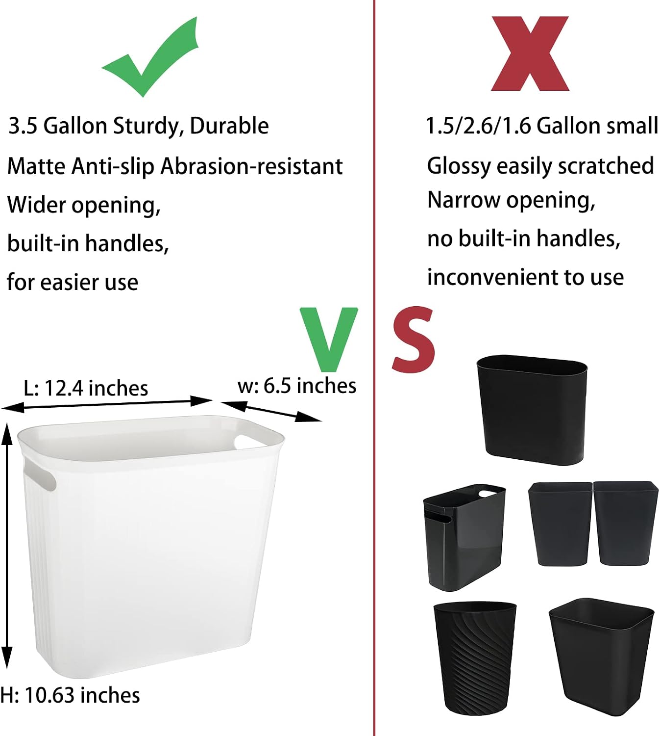 Cubo basura plástico 3.5gal color blanco set 2