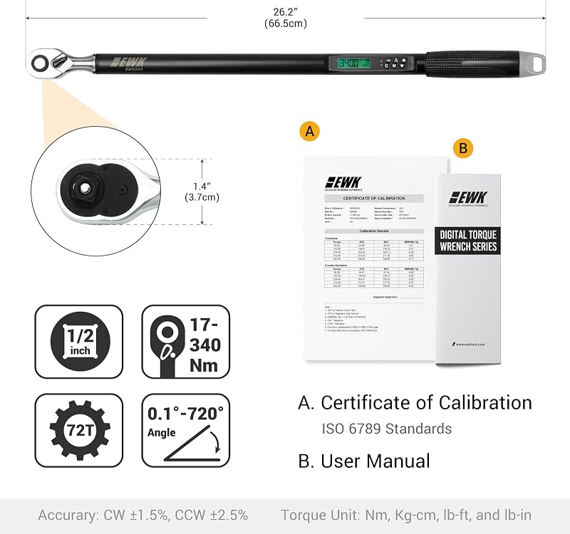 Llave torsión digital 1/2 con LED y alerta 12.5-250 ft-lb