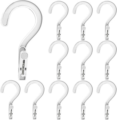 12 Pzas Ganchos Lavandería con Clips Plástico Blanco