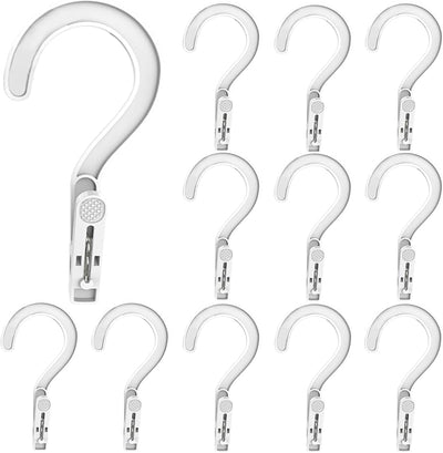 12 Pzas Ganchos Lavandería con Clips Plástico Blanco